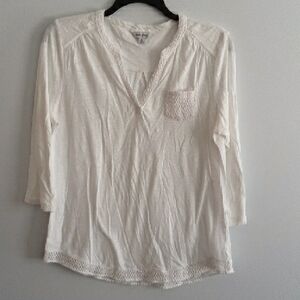Lucky Brand White V-Neck Top with Pocket